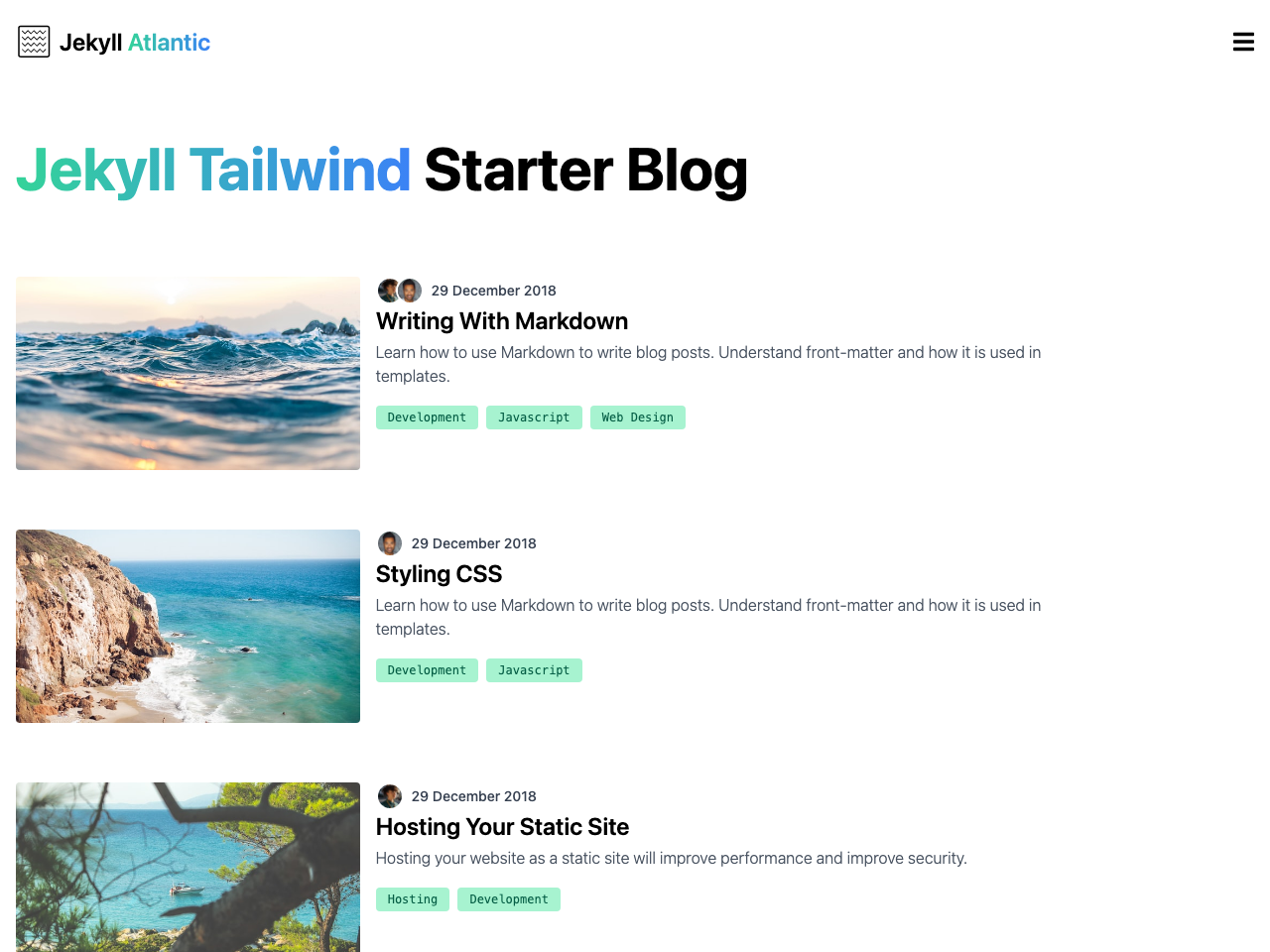 Jekyll Atlantic Tailwind Blog screenshot